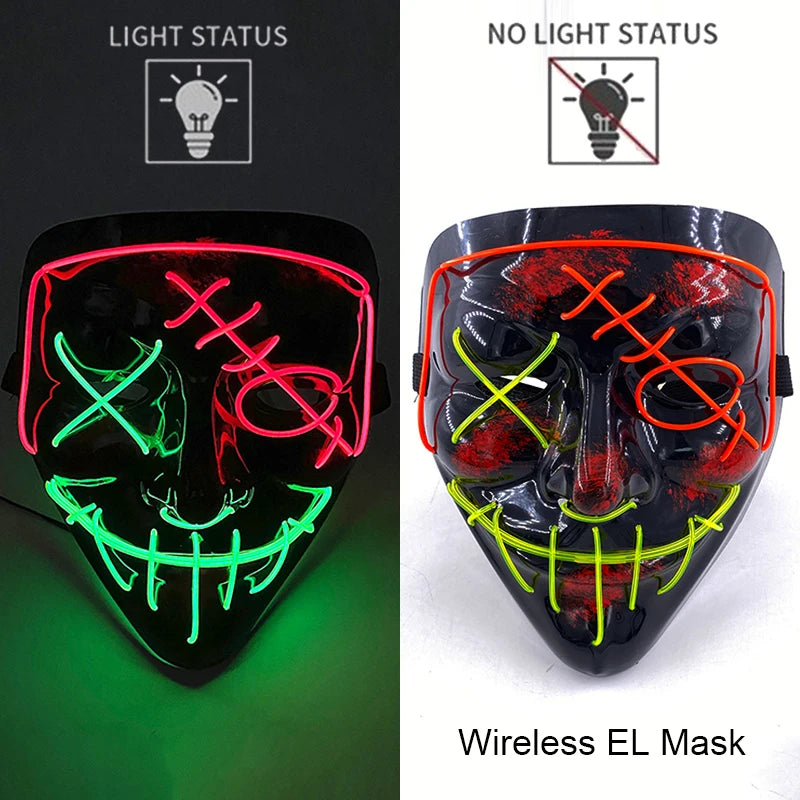 Masque LED Néon Purge — Cosplay Halloween Carnaval Soirée Déguisement