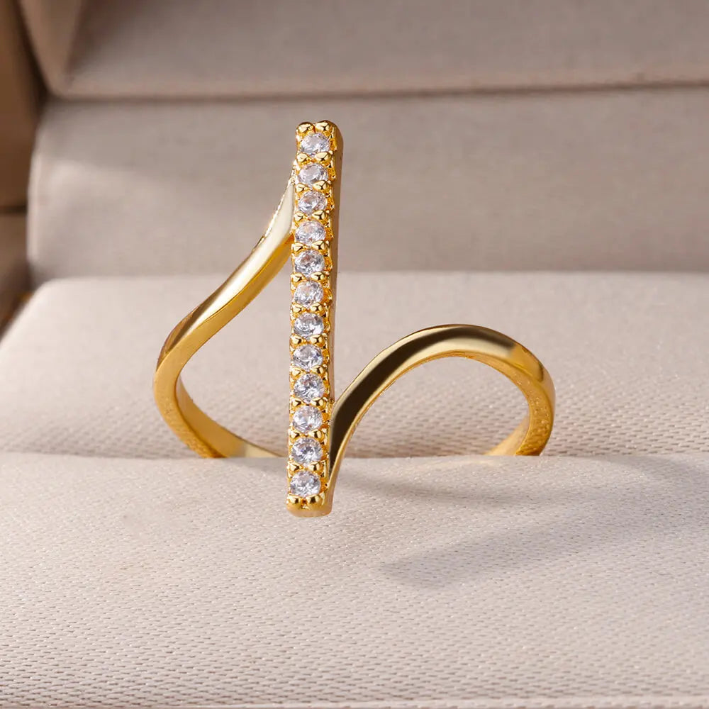 Bague Zircon Femme — Or & Acier Inoxydable
