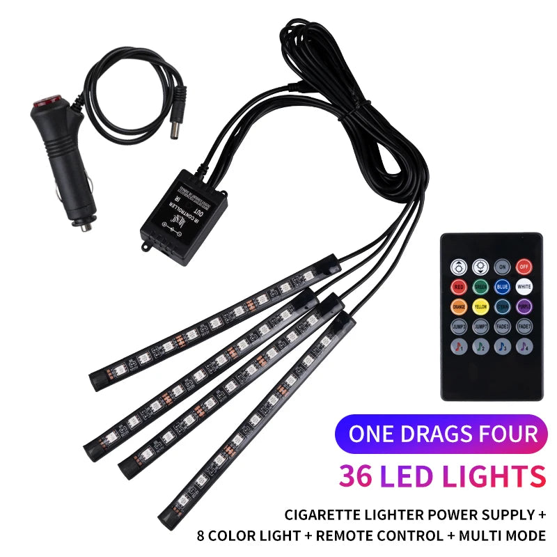 Kit LED Ambiance Voiture RGB NOXLH — Néons Pieds Sync Musique Télécommande ou App