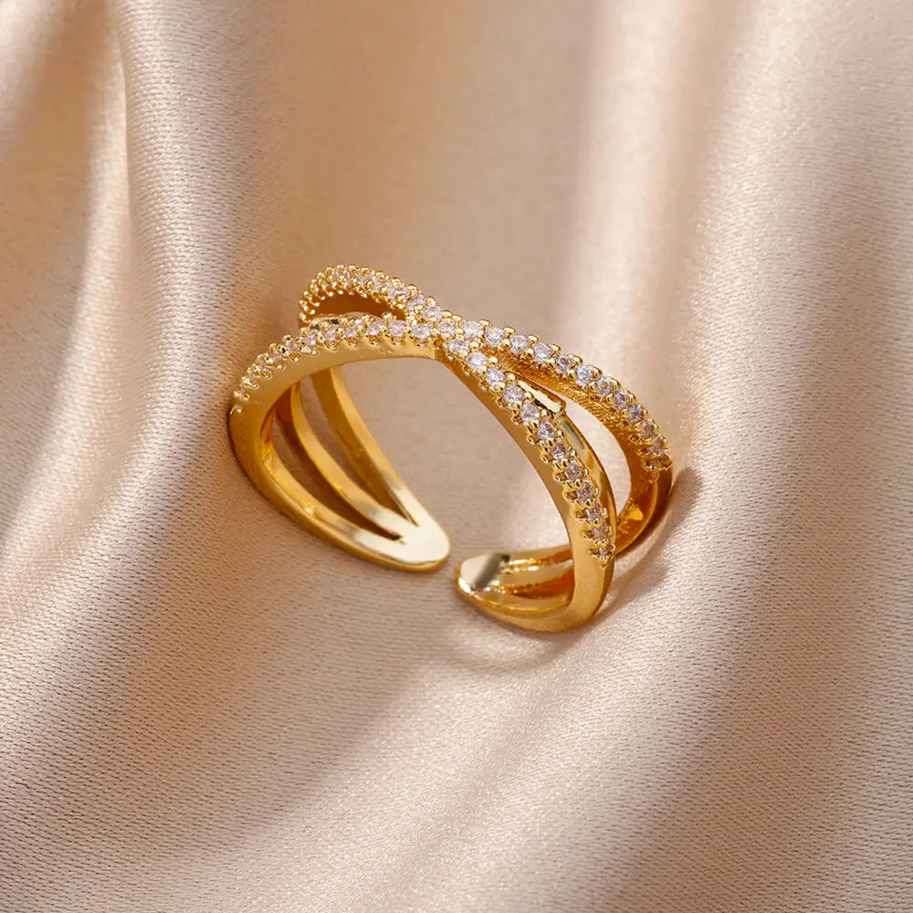 Bague Zircon Femme — Or & Acier Inoxydable