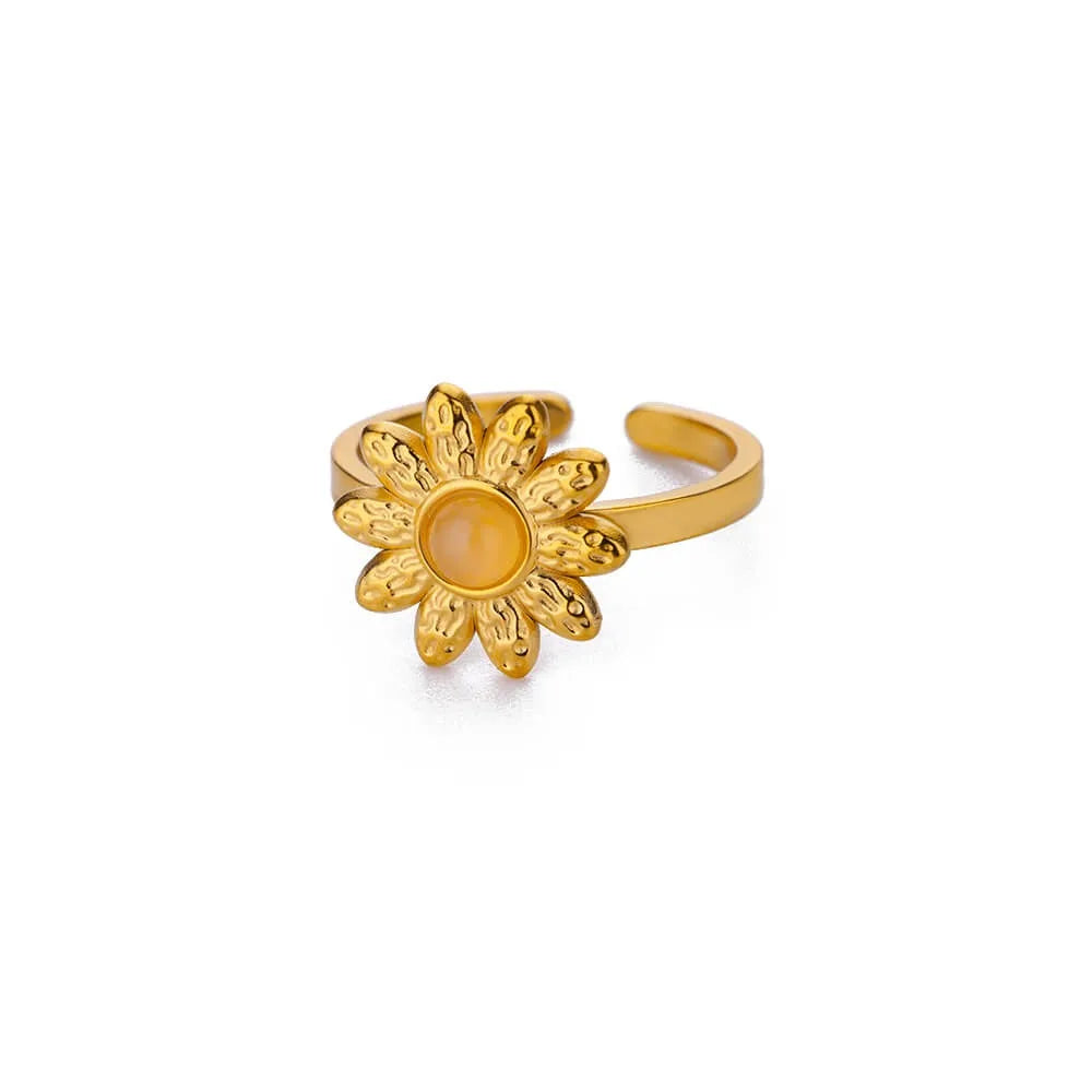 Bague Tournesol Acier Inoxydable — Or & Fleur Exagérée