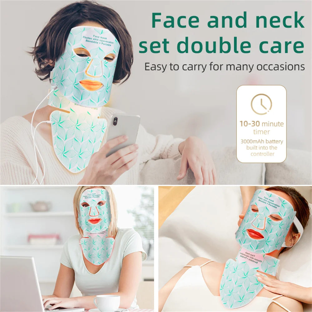 Masque LED Visage & Cou 8 Couleurs – Photothérapie Anti-Âge & Anti-Acné