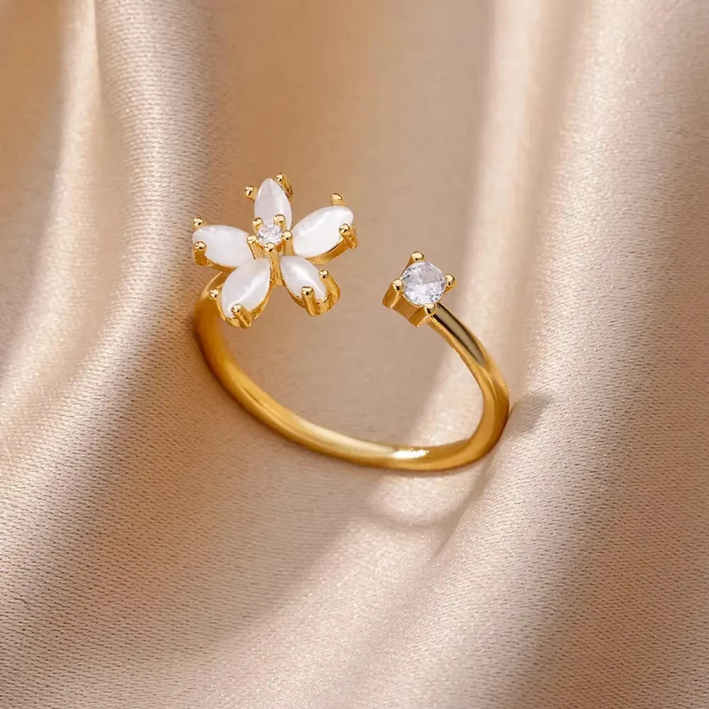 Bague Tournesol Acier Inoxydable — Or & Fleur Exagérée