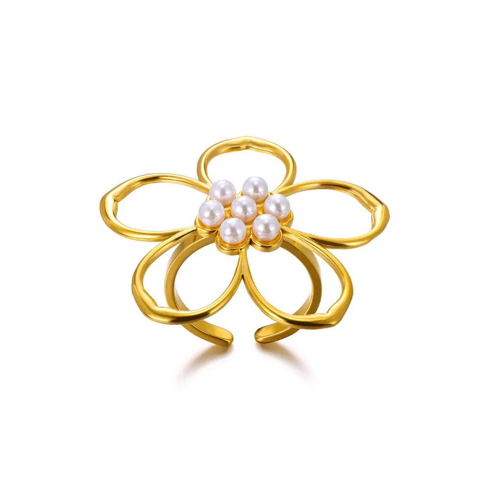 Bague Tournesol Acier Inoxydable — Or & Fleur Exagérée