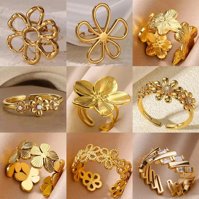 Bague Tournesol Acier Inoxydable — Or & Fleur Exagérée