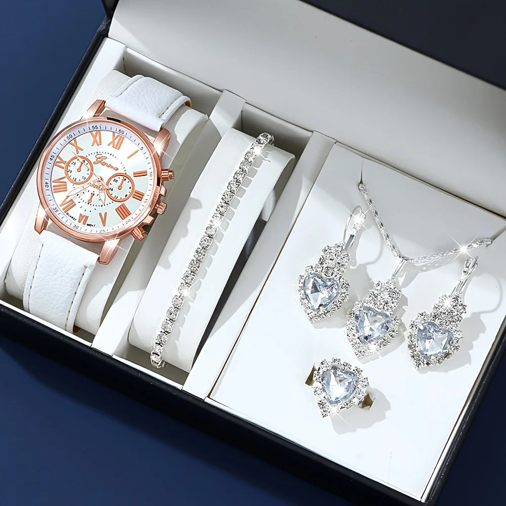 Ensemble Montre & Bijoux Assortis — Cuir & Zircon