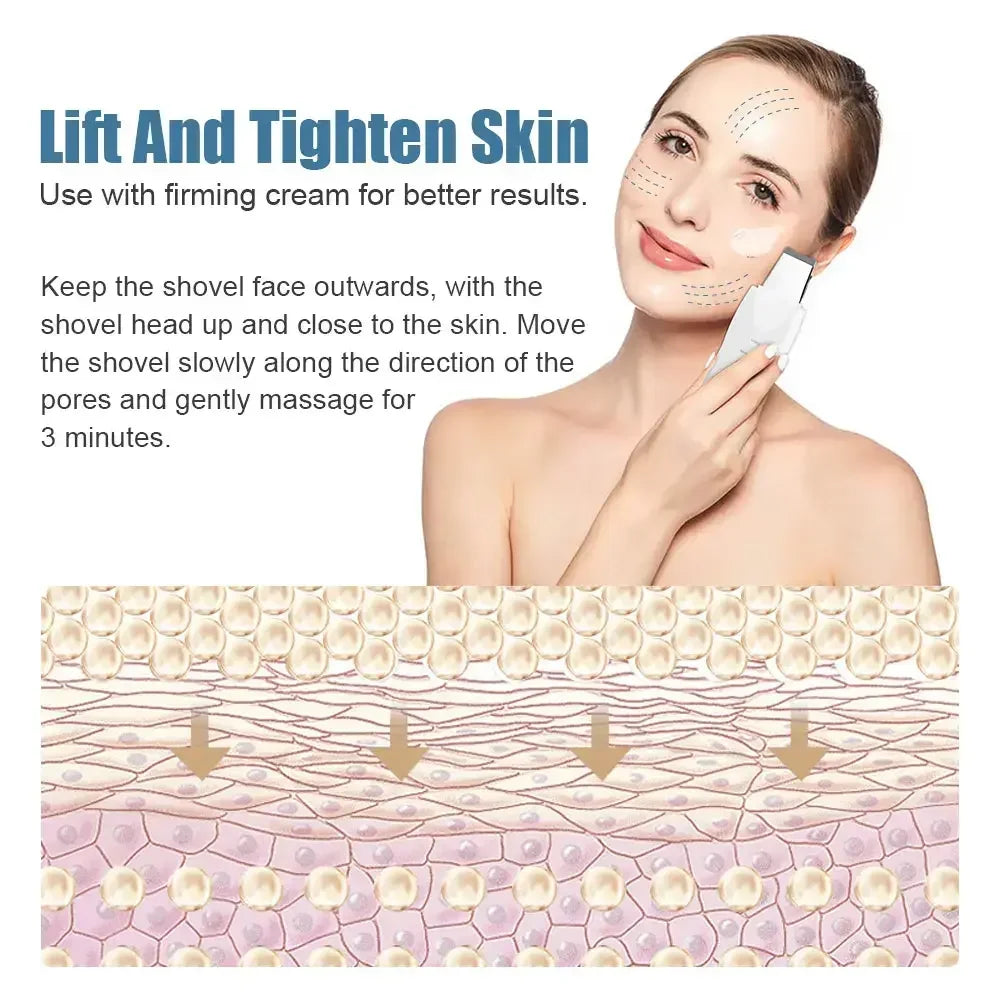 Spatule Nettoyante Visage — Peeling Ultrasonique Anti-Points Noirs