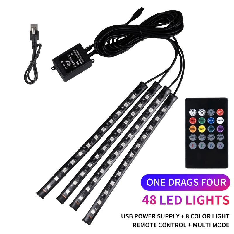 Kit LED Ambiance Voiture RGB NOXLH — Néons Pieds Sync Musique Télécommande ou App