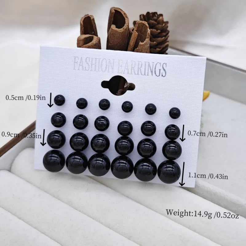 Set de 12 Paires de Boucles d'Oreilles Perles