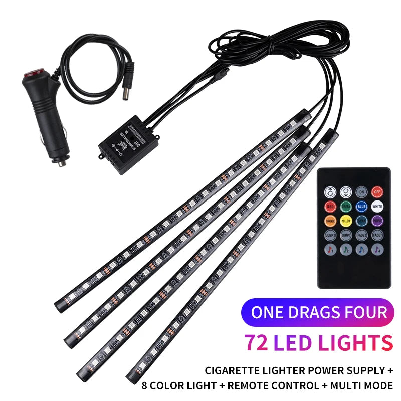 Kit LED Ambiance Voiture RGB NOXLH — Néons Pieds Sync Musique Télécommande ou App