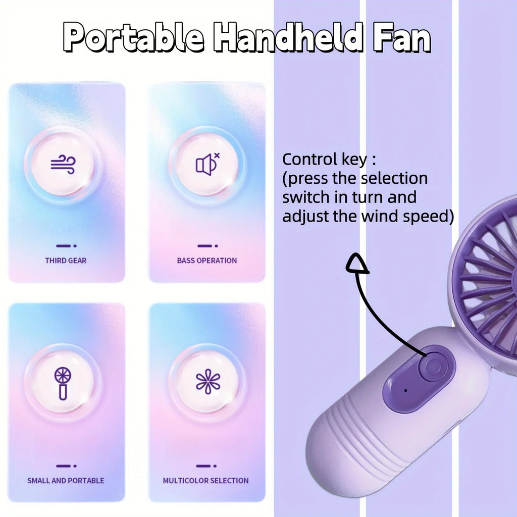 Mini Portable Fan USB Charging 3-Speed Handheld Small Fan Suitable for Office, Student Dormitory, Outdoor Travel and Camping