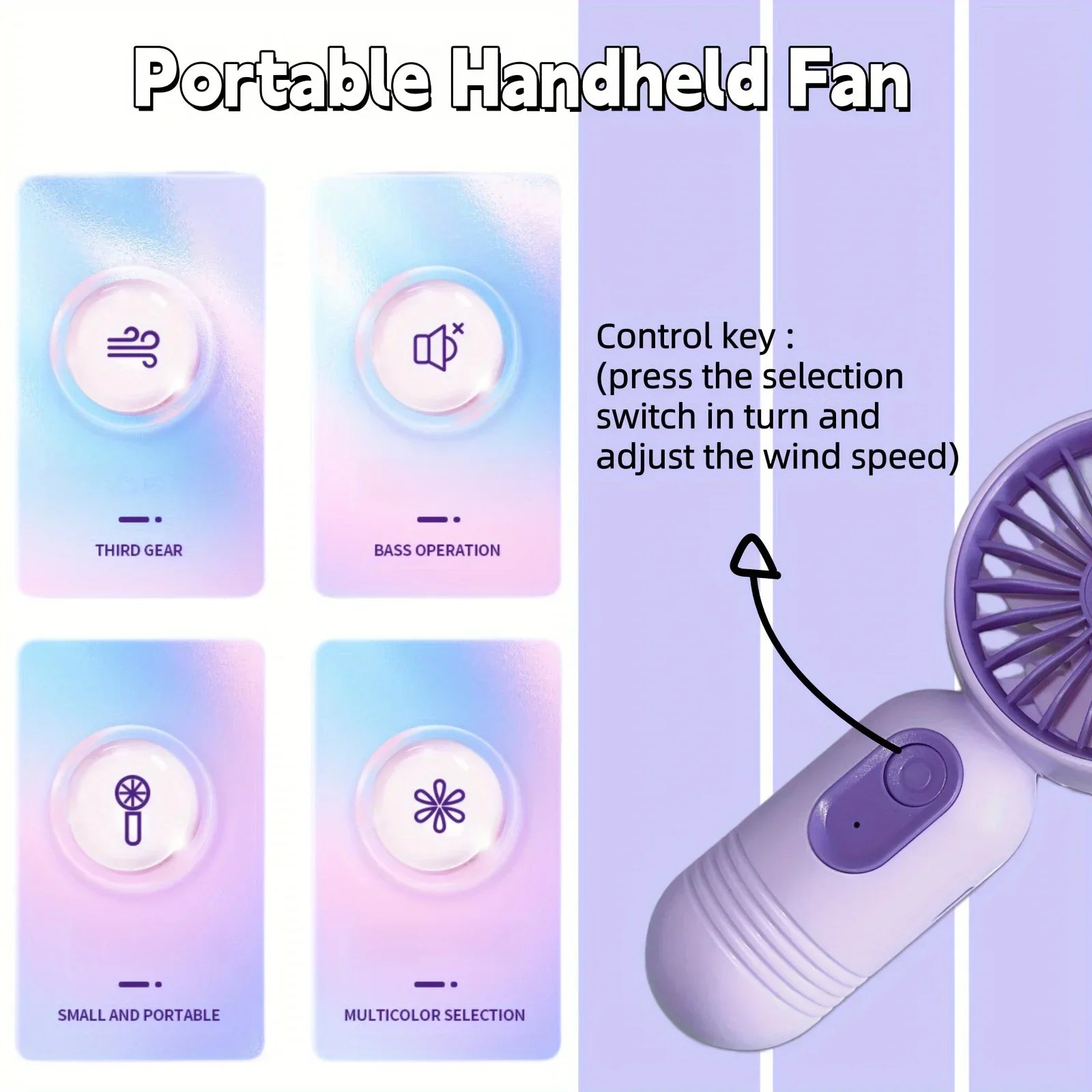 Mini Portable Fan USB Charging 3-Speed Handheld Small Fan Suitable for Office, Student Dormitory, Outdoor Travel and Camping