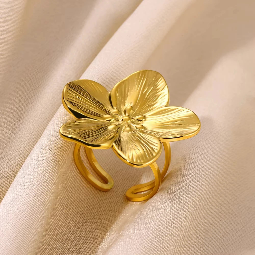 Bague Tournesol Acier Inoxydable — Or & Fleur Exagérée