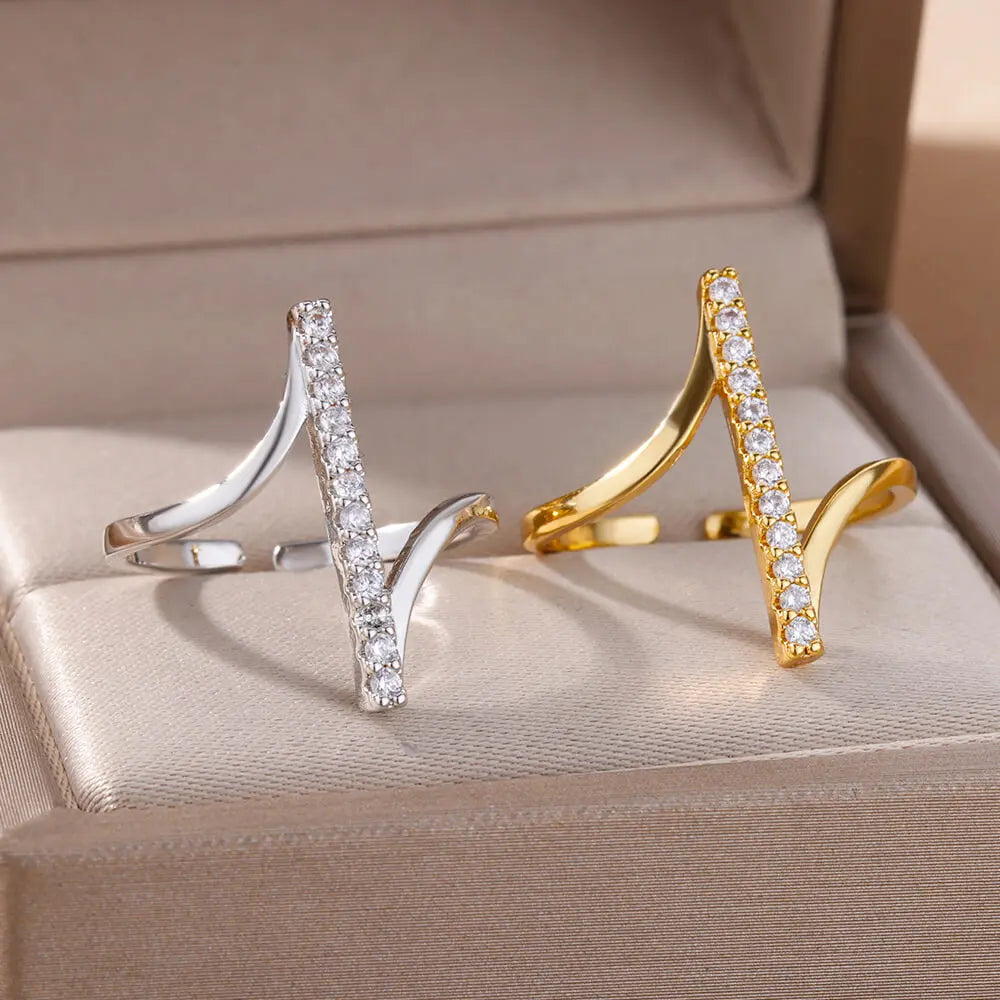 Bague Zircon Femme — Or & Acier Inoxydable