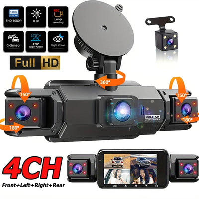 Dashcam 4 Objectifs 360° 1080P avec Vision Nocturne