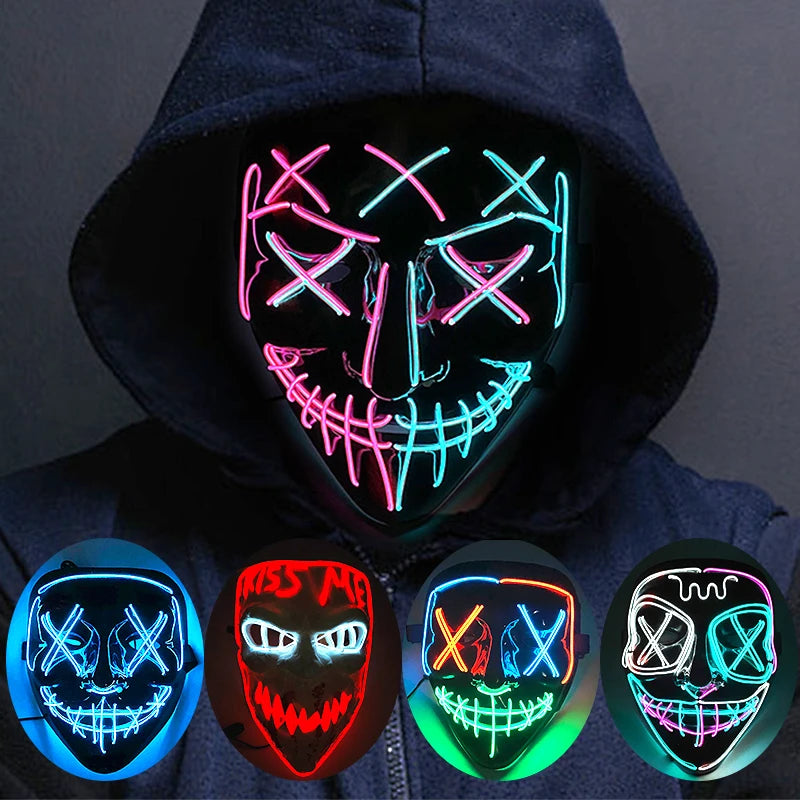 Masque LED Néon Purge — Cosplay Halloween Carnaval Soirée Déguisement