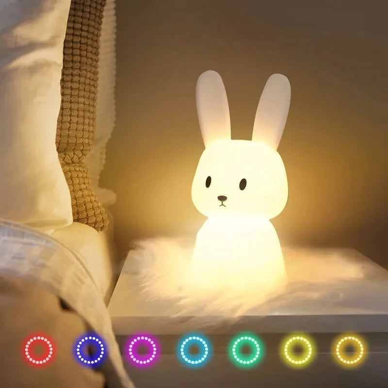 Veilleuse Lapin Silicone LED FENGLAIYI — 7 Couleurs Tactile Minuterie Batterie 1200mAh Cadeau Enfant