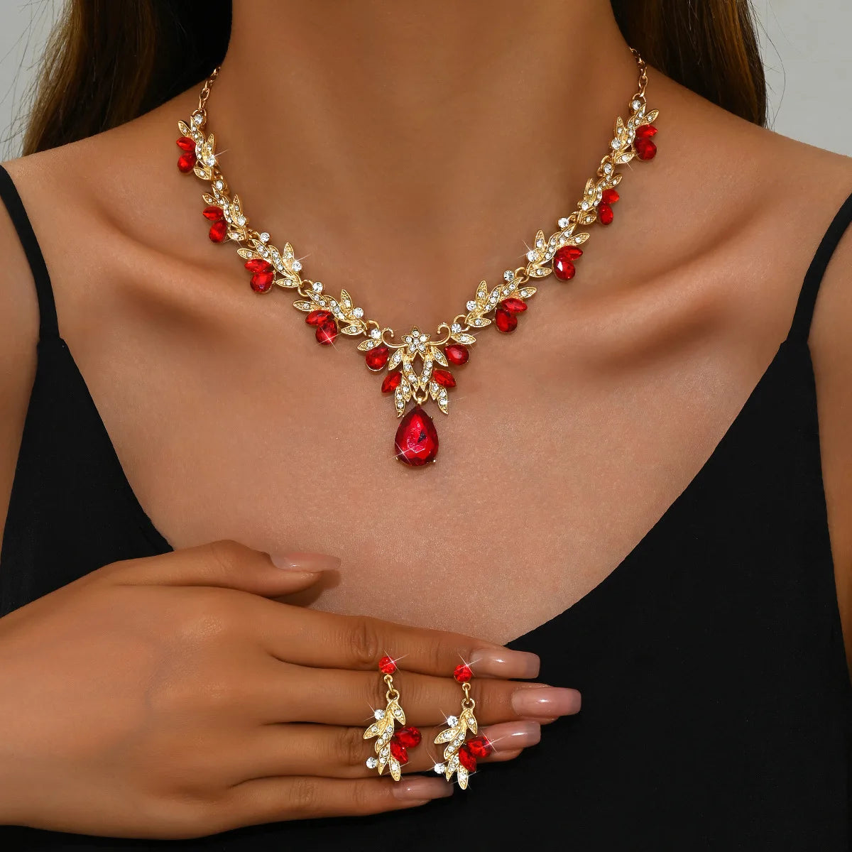 3pcs New Fashion Necklace Sets for Women Waterdrop Collar Choker Necklace Earring Jewelry Set for Prom Birthday Bridal Wedding
