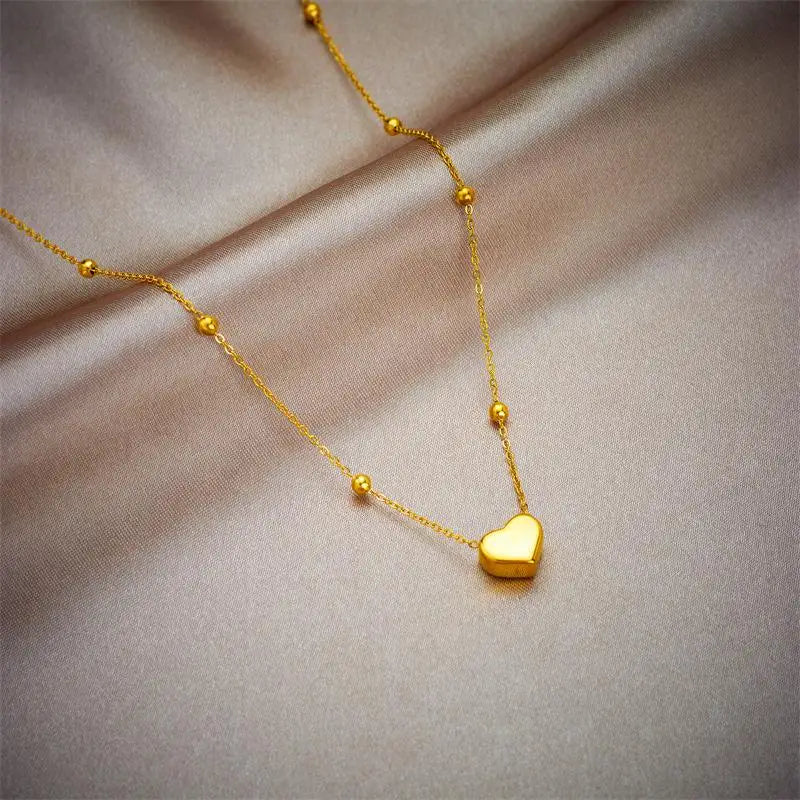 Stainless Steel Gold Color Heart Love Chain Necklace Bracelets Earrings For Women Girl New Fashion Non-fading Jewelry Set