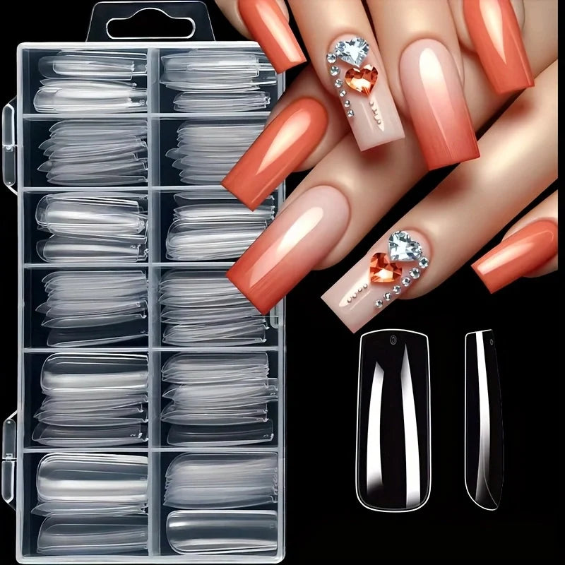 120 Faux Ongles Transparents — Kit Complet 12 Tailles