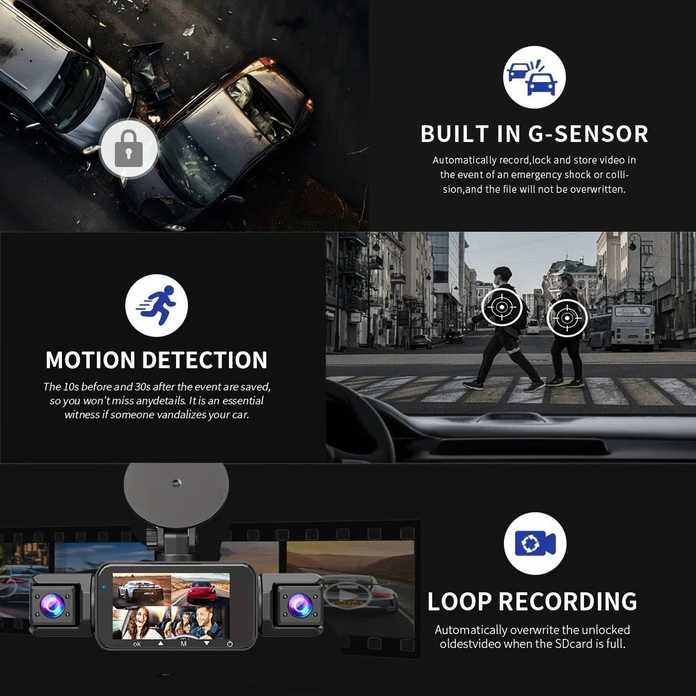 Dashcam 4 Objectifs 360° 1080P avec Vision Nocturne