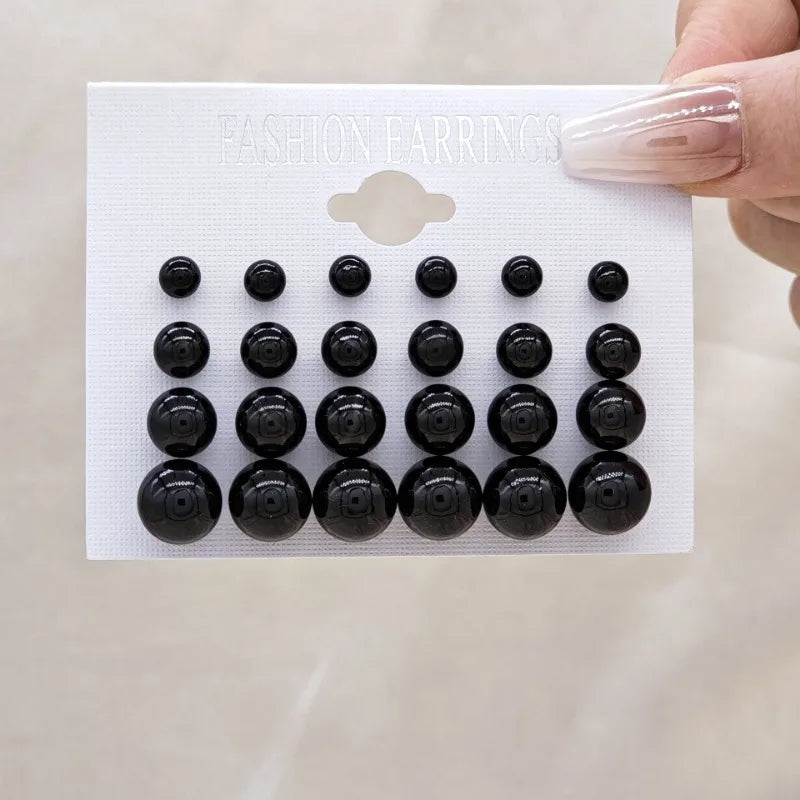 Set de 12 Paires de Boucles d'Oreilles Perles