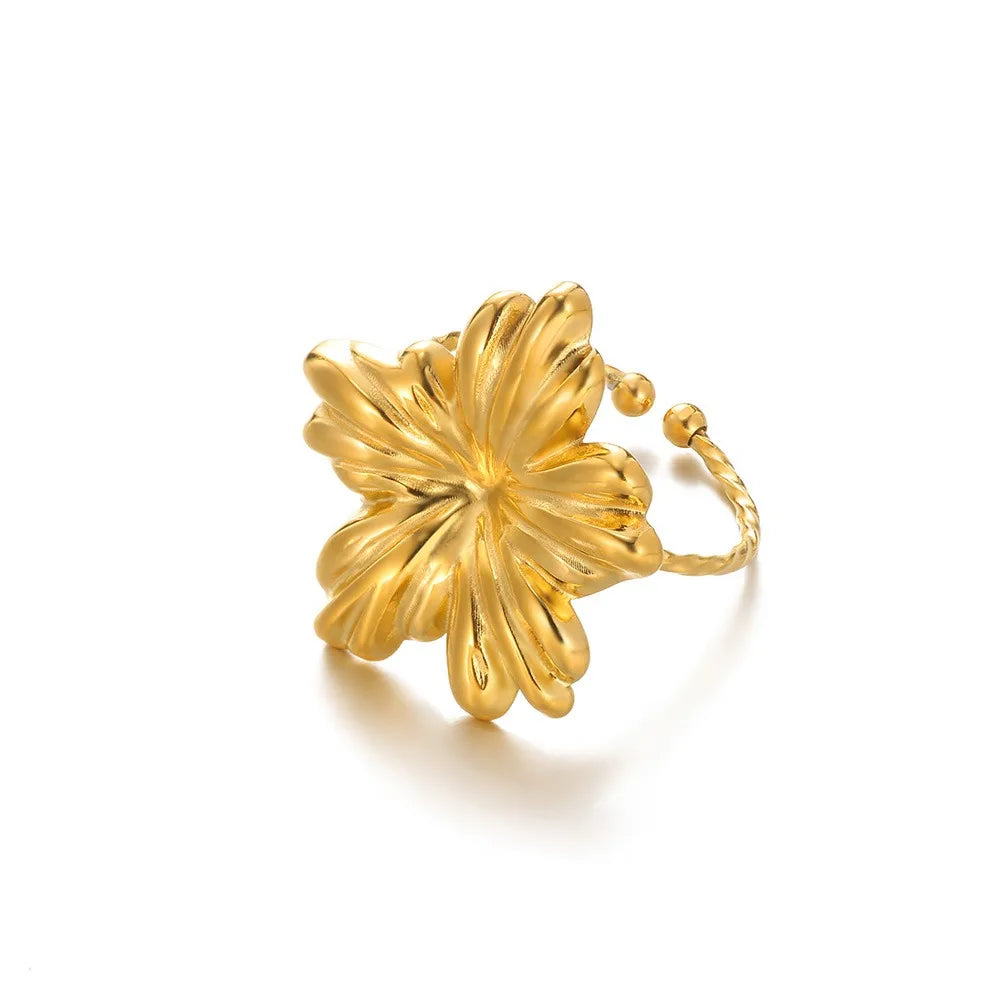 Bague Tournesol Acier Inoxydable — Or & Fleur Exagérée