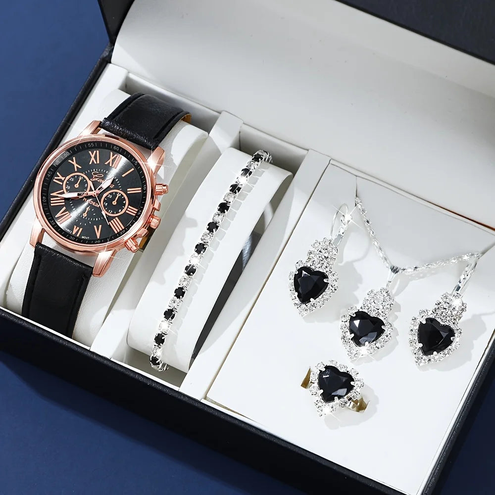 Ensemble Montre & Bijoux Assortis — Cuir & Zircon
