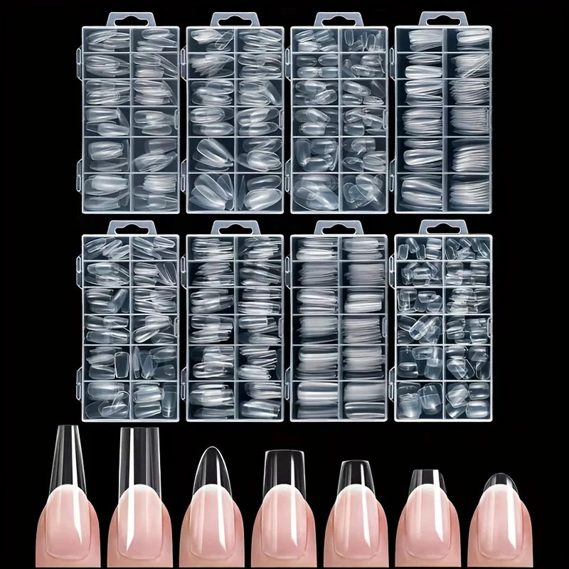 120 Faux Ongles Transparents — Kit Complet 12 Tailles