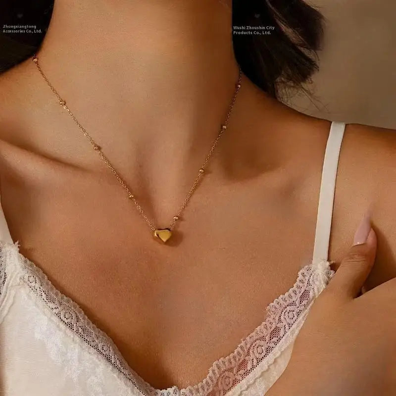 Stainless Steel Gold Color Heart Love Chain Necklace Bracelets Earrings For Women Girl New Fashion Non-fading Jewelry Set