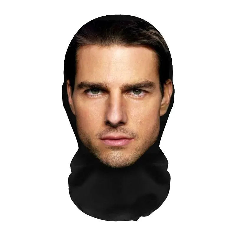 NEW 2026 3D Seamless Mask Funny Face Printed Head Scarf Celebrity Ice Silk Sunscreen Head Mask Halloween Cosplay Props