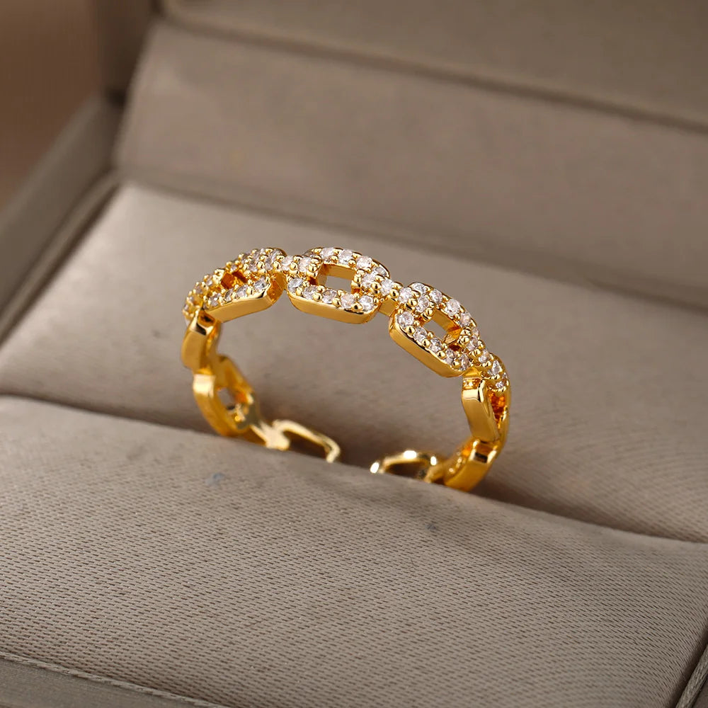 Bague Zircon Femme — Or & Acier Inoxydable