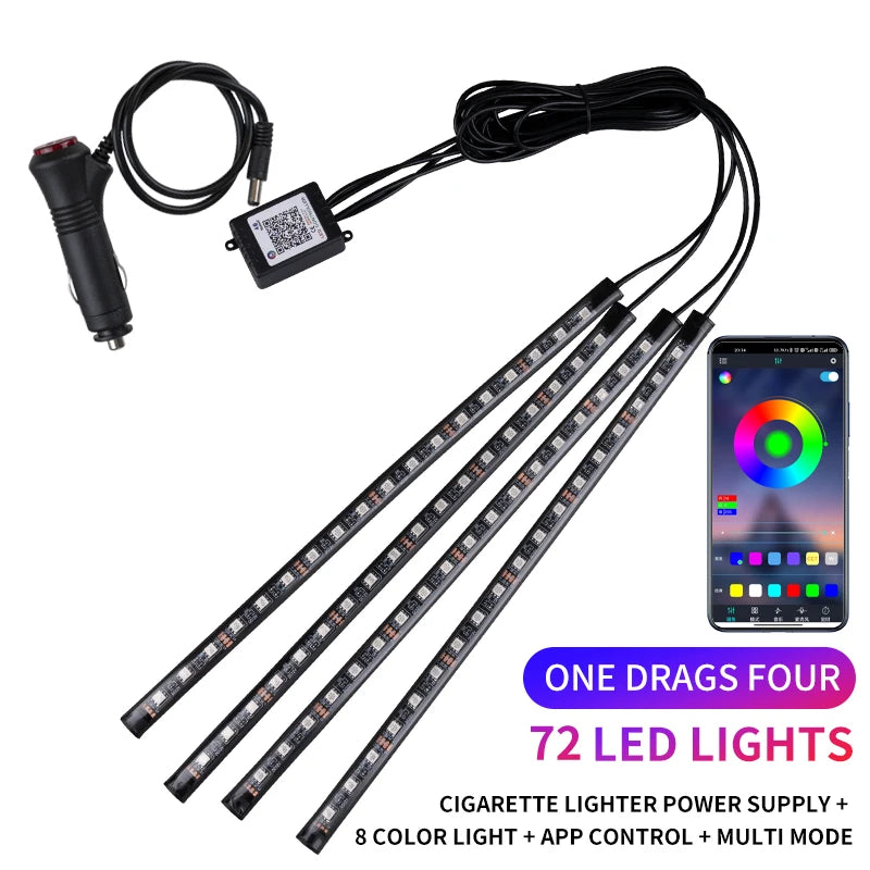 Kit LED Ambiance Voiture RGB NOXLH — Néons Pieds Sync Musique Télécommande ou App