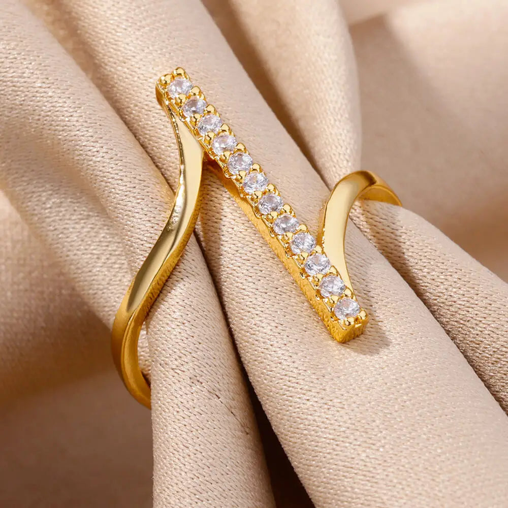 Bague Zircon Femme — Or & Acier Inoxydable