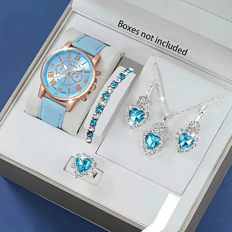 Ensemble Montre & Bijoux Assortis — Cuir & Zircon