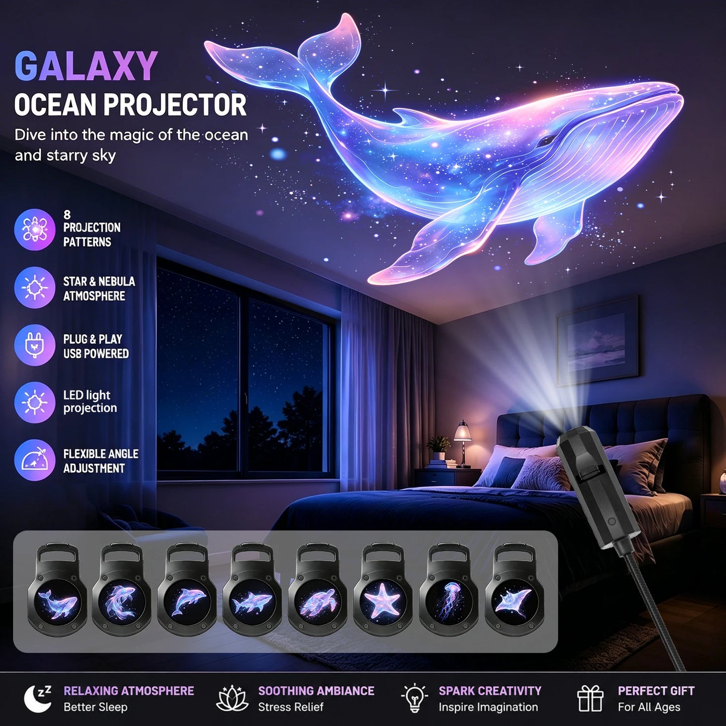 Projecteur Océan USB — Ambiance Fond Marin Romantique Veilleuse Chambre