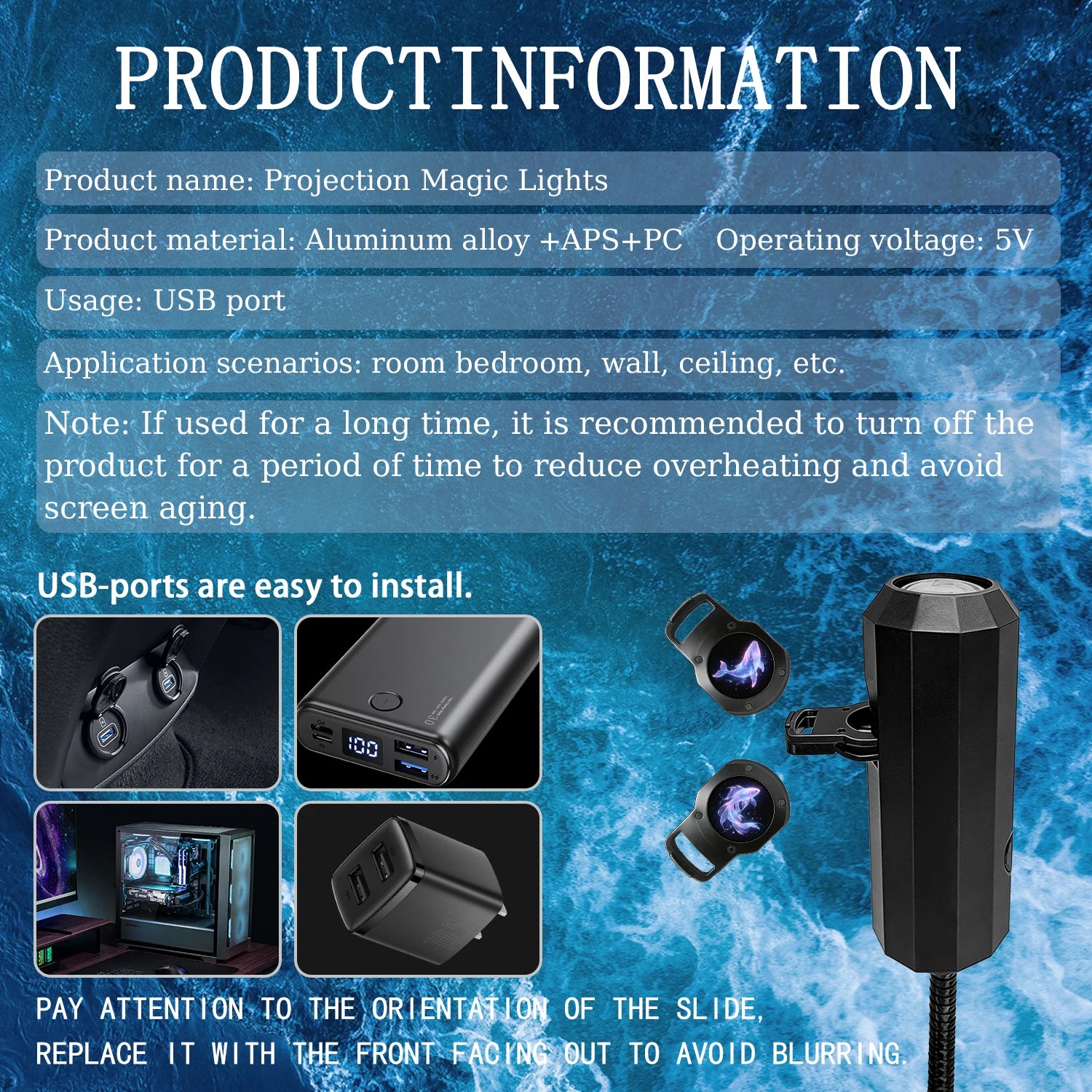 Projecteur Océan USB — Ambiance Fond Marin Romantique Veilleuse Chambre