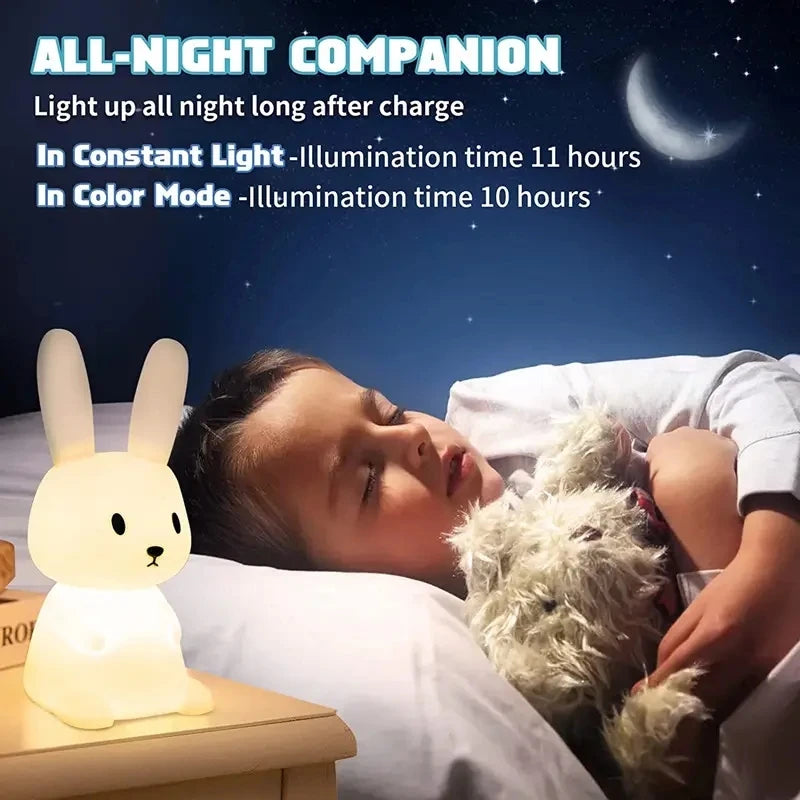 Veilleuse Lapin Silicone LED FENGLAIYI — 7 Couleurs Tactile Minuterie Batterie 1200mAh Cadeau Enfant