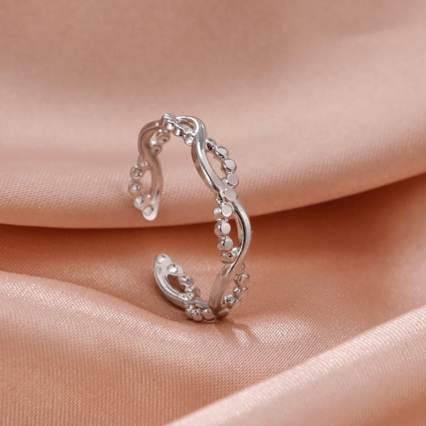 Stainless Steel Open Rings Women Geometric Heart Wheat Ears Adjustable Finger Ring Fashion Jewelry Birthday Gift Wholesale