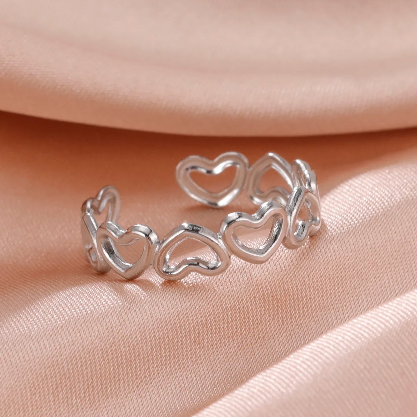 Stainless Steel Open Rings Women Geometric Heart Wheat Ears Adjustable Finger Ring Fashion Jewelry Birthday Gift Wholesale