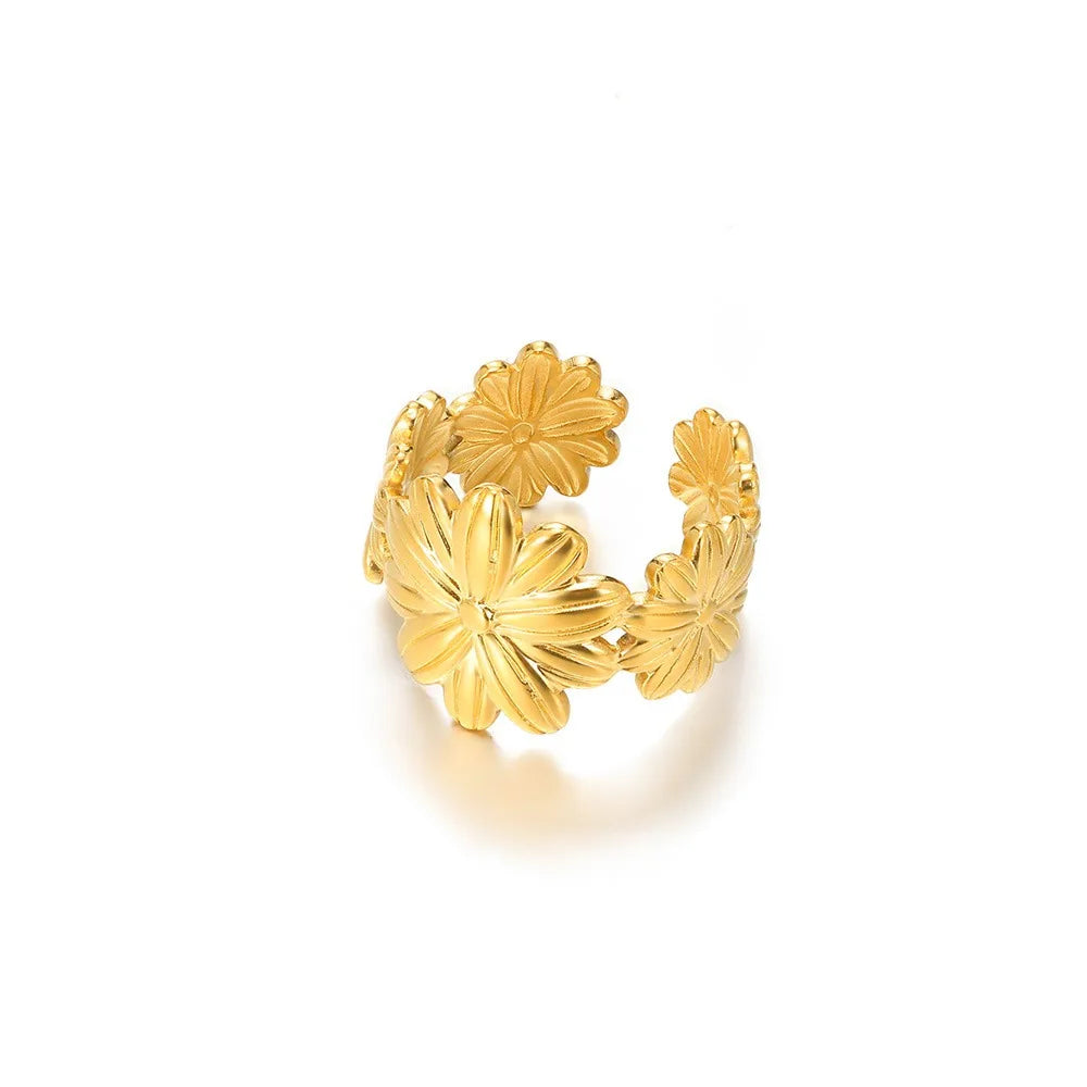 Bague Tournesol Acier Inoxydable — Or & Fleur Exagérée