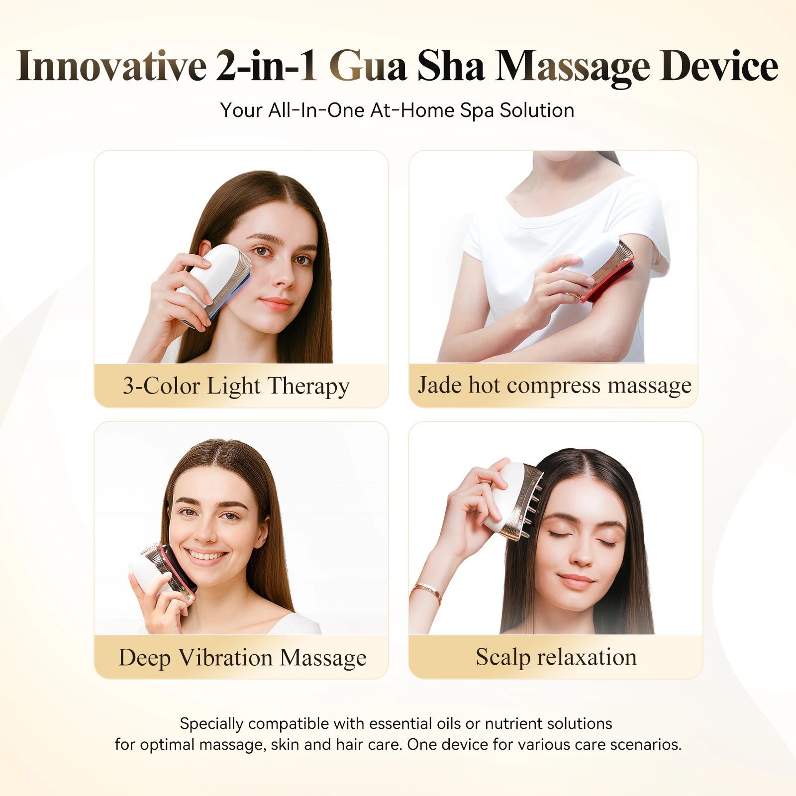 Masseur Gua Sha ANLAN 2-en-1 — Jade Naturel, LED & Microcourant