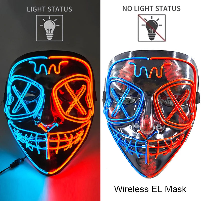 Masque LED Néon Purge — Cosplay Halloween Carnaval Soirée Déguisement