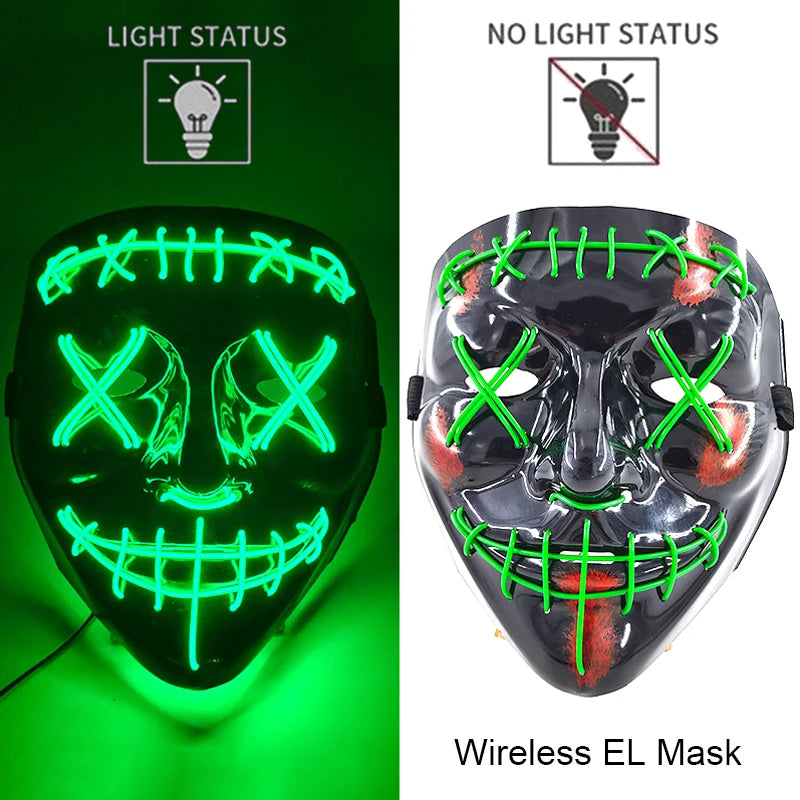 Masque LED Néon Purge — Cosplay Halloween Carnaval Soirée Déguisement