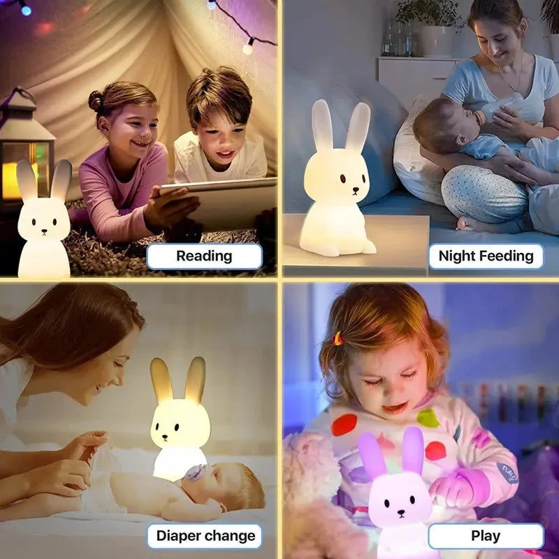 Veilleuse Lapin Silicone LED FENGLAIYI — 7 Couleurs Tactile Minuterie Batterie 1200mAh Cadeau Enfant