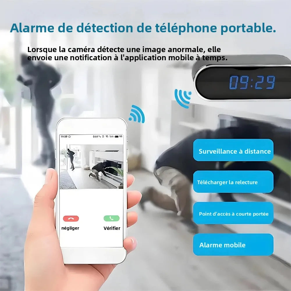 Mini Caméra Espion Horloge WiFi 1080P — Vision Nocturne Détection Mouvement