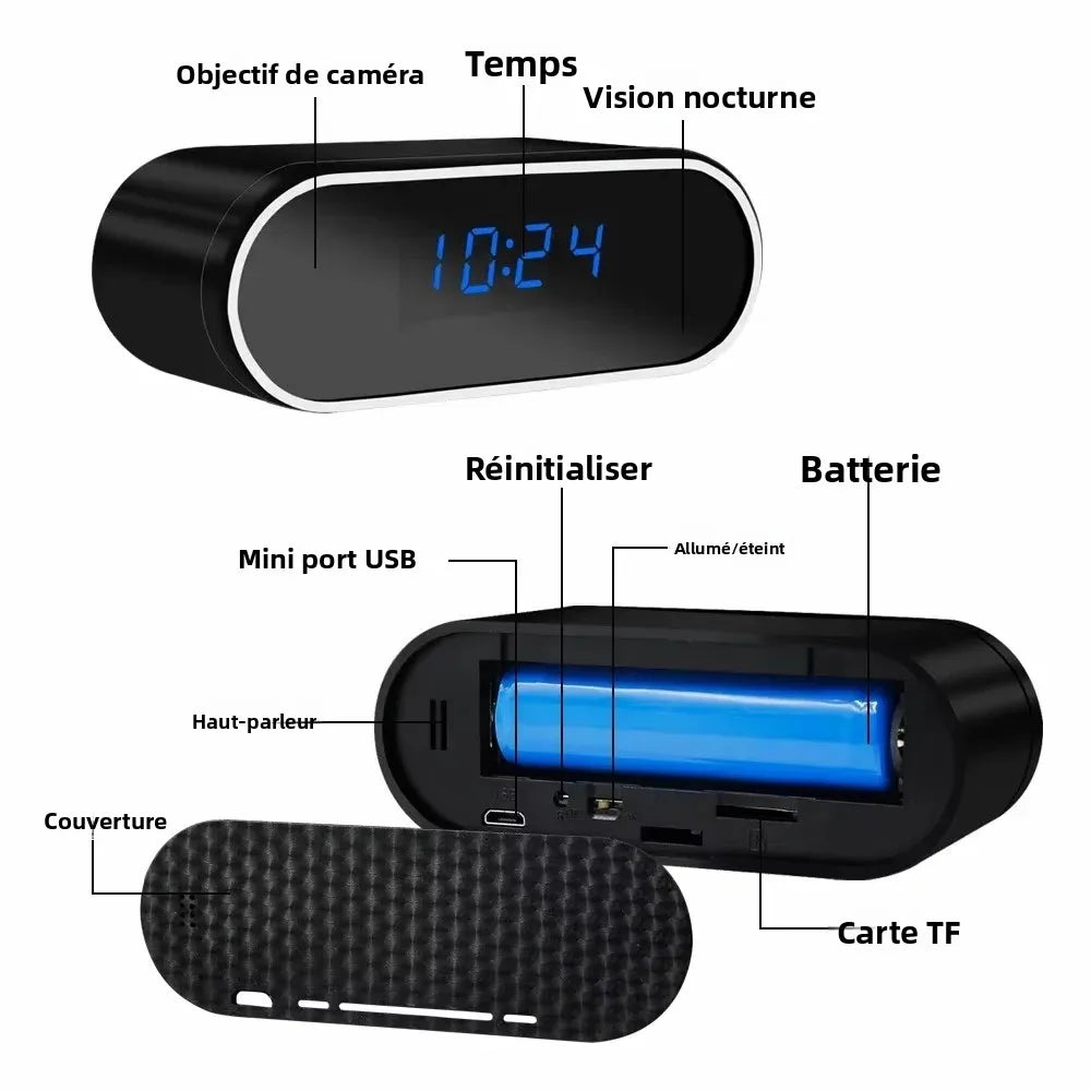 Mini Caméra Espion Horloge WiFi 1080P — Vision Nocturne Détection Mouvement