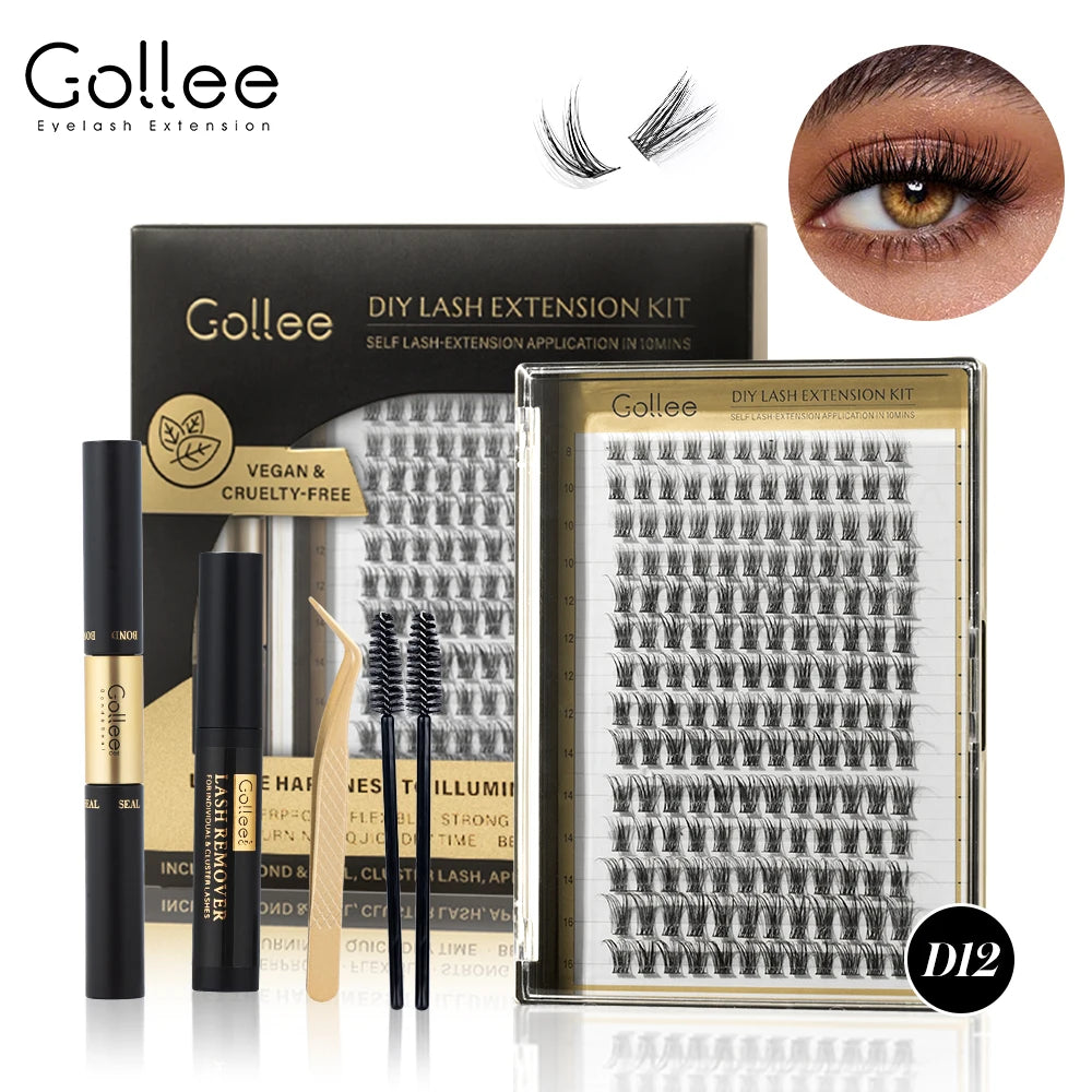 168Pcs DIY Cluster Lash Kit 2 in 1 Bond and Seal 8Ml Lasting 3Days Lash Remover Home Use False Eyelash Adhesive Seal Tool