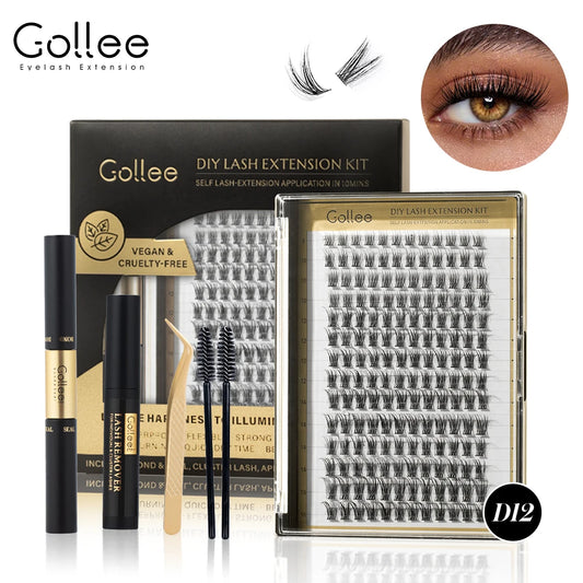 168Pcs DIY Cluster Lash Kit 2 in 1 Bond and Seal 8Ml Lasting 3Days Lash Remover Home Use False Eyelash Adhesive Seal Tool